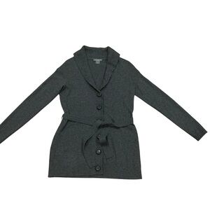 Ann Taylor women’s cashmere button up belted cardigan sweater grey size small